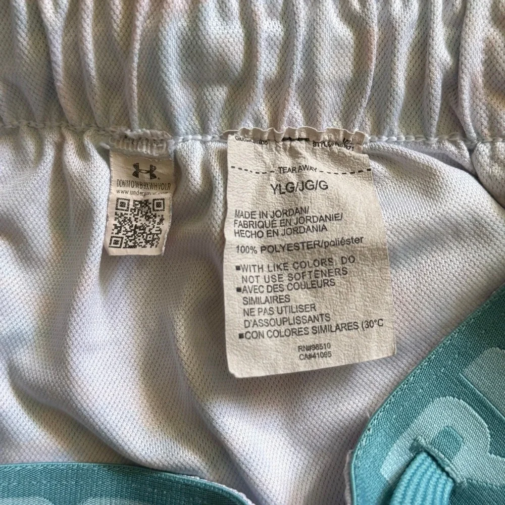 Under Armour Athletic Shorts Kids Youth Large Multicolor‎ Teal Watercolor Print